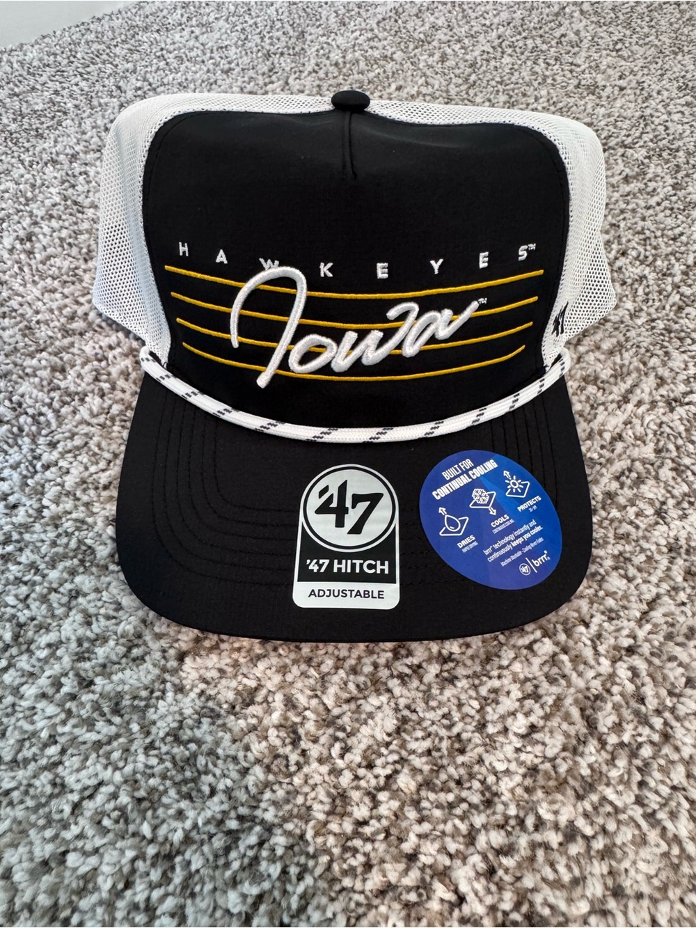 '47 Brand Iowa Hawkeyes Mesh Back Trucker Hat - Black & White with Yellow Logo